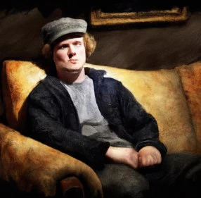 Unemployed Man Sitting On A Couch Rembrandt Style