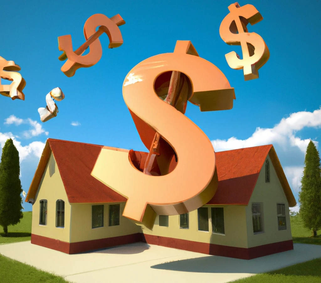 house flipping suburban home dollar signs in sky